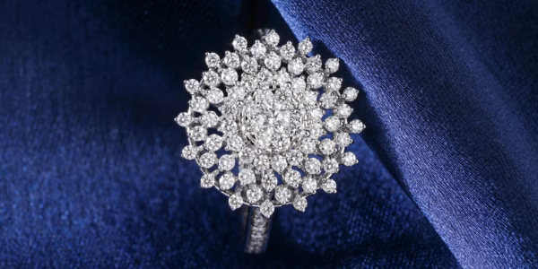 Diamond ring on blue velvet